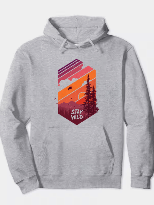 Stay Wild Mountain Forest Wilderness Silhouette Hoodie