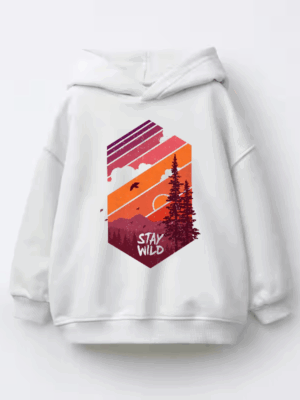 Stay Wild Mountain Forest Wilderness Silhouette Kids Hoodie