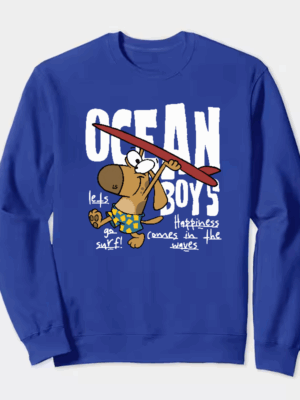 Surf Dog with Board Ready to Roll Crewneck Sweatshirt