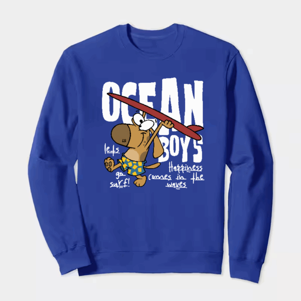 Surf Dog with Board Ready to Roll Crewneck Sweatshirt