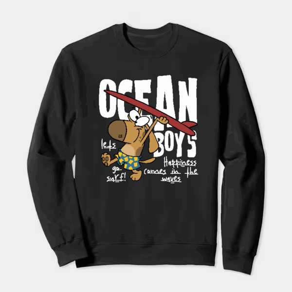 Surf Dog with Board Ready to Roll Crewneck Sweatshirt