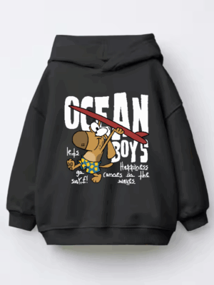 Surf Dog with Board Ready to Roll Kids Hoodie