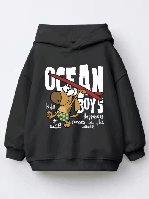 Surf Dog with Board Ready to Roll Kids Hoodie