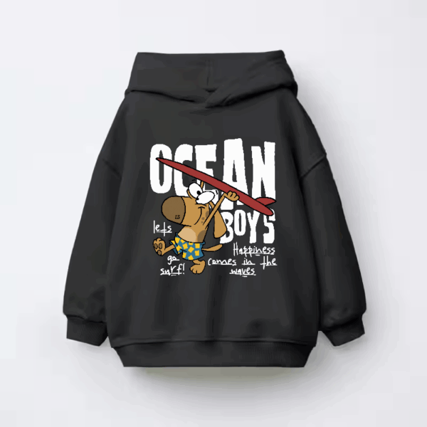 Surf Dog with Board Ready to Roll Kids Hoodie