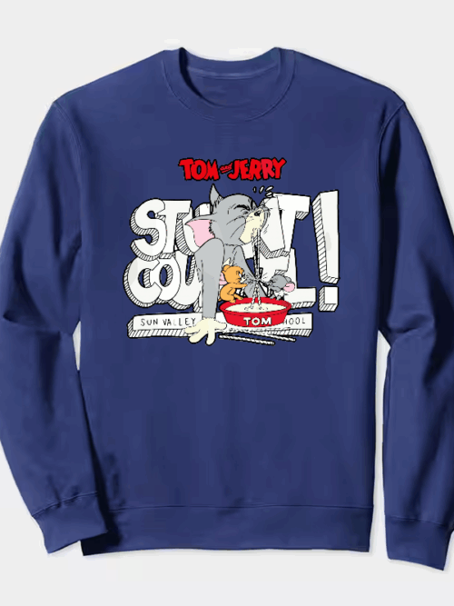 Tom Vs Jerry Slurpy Milk Battle Retro Crewneck Sweatshirt