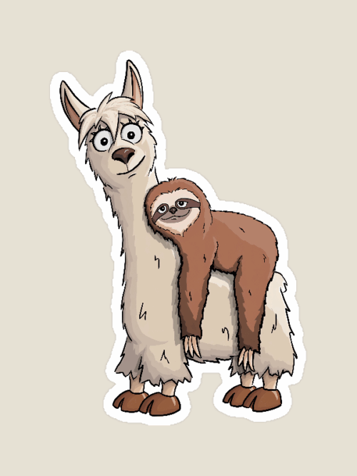 Trendy Funky Cartoon Chill Out Sloth Riding Llama Sticker
