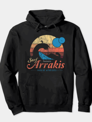 Visit Arrakis Vintage Distressed Sci Fi Desert Hoodie