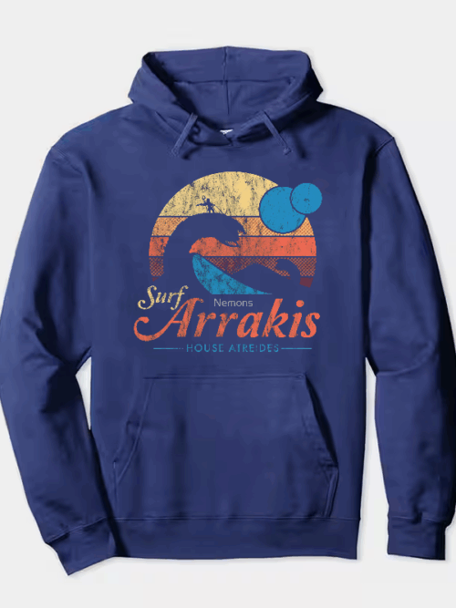 Visit Arrakis Vintage Distressed Sci Fi Desert Hoodie