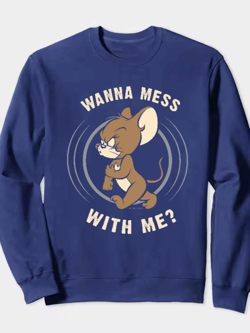 Wanna Mess With Me Angry Jerry Cartoon Crewneck Sweatshirt